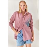 Olalook Dried Rose Palm Sequin Detailed Oversized Woven Poplin Shirt cijene