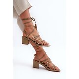 EVENTO Lace-Up Sandals With Low Heels Adorned with Studs Green Chrisele | Shoptok.si