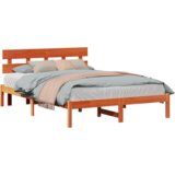 vidaXL Posteljni okvir z vzglavjem Vosek rjav 140x200 cm Trd les bor | Shoptok.si
