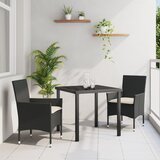 vidaXL 5-dijelna vrtna blagovaonska garnitura s jastučićima, bež poliratan, vrtni stol crni 160x80x73 cm, staklo otporno na udarce | shoptok.hr