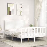 Maison Chic Posteljni okvir - Dvoposteljna postelja - Zakonska postelja brez vzmetnice bel 140x190 cm trdna borovina-J11322, (21771745) | Shoptok.si