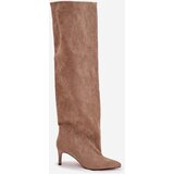 Boto Women's high heel slip-on beige boots Mavilla | shoptok.hr