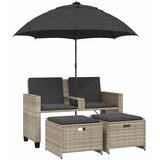  Vrtna sofa 2-sjed sa suncobranom i tabureima svijetlo sivi | shoptok.hr