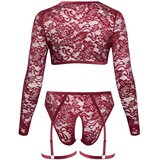 Cottelli Curves - dolg rokavni čipkasti komplet (rdeč) - 2XL | Shoptok.si