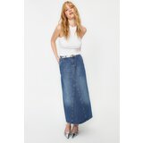 Trendyol Blue Stitching Detailed High Waist Maxi Denim Skirt Cene