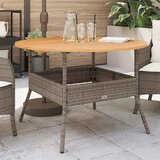  The Living Store Vrtna miza z leseno mizno ploščo siva Ø110x71 cm poli ratan - Vrtna Miza, (21476189) | Shoptok.si