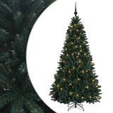  Umjetno božićno drvce s kuglicama tamnozeleno 210 cm - Tamnozelena Ø 106 x 210 cm s 300 LED dioda i crnim lopticama | shoptok.hr