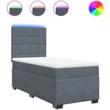 vidaXL Box spring postelja z vzmetnico temno siva 90x200 cm žamet, (21306146) | Shoptok.si