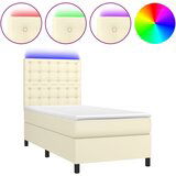 vidaXL Krevet box spring s madracem LED krem 100x200cm od umjetne kože - Krema 100 x 200 cm gumbi Cijene