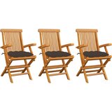 The Living Store Vrtni stoli s taupe blazinami 3 kosi trdna tikovina - Vrtni Stol, (21467088) | Shoptok.si