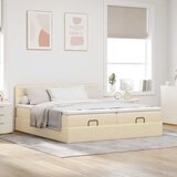  Otomanski okvir kreveta s madracima krem 200x200cm od tkanine | shoptok.hr