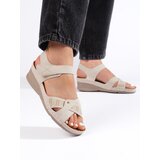 Shelvt Women's wedge sandals with velcro beige | shoptok.hr
