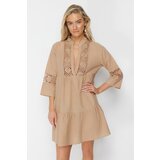Trendyol Beige Mini Woven Lace Detailed 100% Cotton Beach Dress Cene