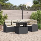 vidaXL 6-delni vrtni kavč set z blazinami črn poli ratan, (22093445) | Shoptok.si
