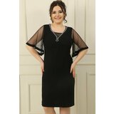 By Saygı Stone Embroidered Lined Plus Size Dress on Collar And Sleeves cene
