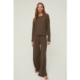Trendyol Brown Knitted Pajamas Set Cene