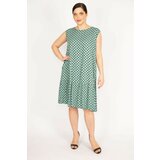Şans Women's Green Plus Size Point Pattern Woven Viscose Fabric Skirt Layered Dress Cene