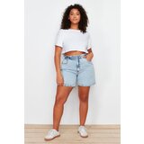 Trendyol Curve Light Blue High Waist Rigid Wide Leg Plus Size Shorts & Bermuda