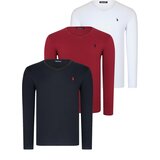 Dewberry TRIPLE SET T8587 V-NECK MEN'S SWEATSHIRT-BLACK-WHITE-BURGUNDY Cijene