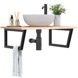  The Living Store Stenska polica za umivalnik jeklo in trdna hrastovina - Polica Za Umivalnik, (21486335) | Shoptok.si
