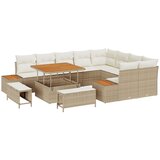 vidaXL set od 12 dijelova vrtnog kauča s jastučićima bež poli ratan acacia, set od 3 dijela vrtne dine s jastučićima bež poli ratan acacia | shoptok.hr