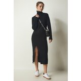 Happiness İstanbul Women's Black Turtleneck Slit Knitwear Dress Cene