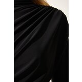  Women's Black Shirred Detail Standing Collar Sandy Blouse | shoptok.hr