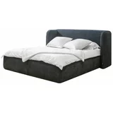 Bobochic Paris Tamnoplavi tapecirani bračni krevet s prostorom za pohranu s podnicom 160x200 cm Louise -