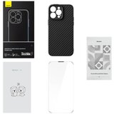 Baseus Synthetic Fiber Series magnetno ohišje za iPhone 14 Pro (črno) + kaljeno steklo + komplet za čiščenje Cene