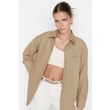 Trendyol Gray Single Pocket Boyfriend Wide Fit Cotton Woven Shirt | Eponuda.ba