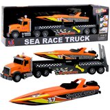  Tovornjak z navijajočo motorno čolnom, lučmi in zvoki, oranžna, set | Shoptok.si