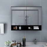 Maison Chic LED Kopalniška omarica - Kopalniški kabinet z ogledalom črna 80x15x60 cm MDF, (21794581) | Shoptok.si