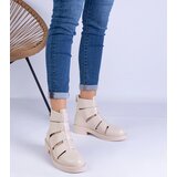 Gemre Beige faux leather ankle boots with cutouts on a flat heel Kalipso | shoptok.hr