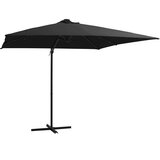 In Stranski senčnik LED luči in kovinski drog 250x250 cm črn | Shoptok.si