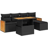 vidaXL Vrtna sedežna garnitura z blazinami 6-delna črn ratan/akacija | Shoptok.si