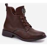 Boto Low Women's Ankle Boots On Flat Heel With Decorative Detail Lined Brown Cylira | Shoptok.si