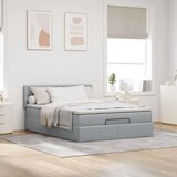 vidaXL Otomanski posteljni okvir z vzmetnico siv 140x200 cm blago | Shoptok.si
