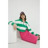 Tommy Jeans Pamučna dukserica za žene, boja: zelena, s kapuljačom, s uzorkom