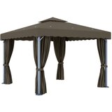 vidaXL Paviljon z zaveso 3x3 m taupe aluminij Cene