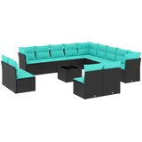 vidaXL 14-delni vrtni komplet sedežnih garnitur z blazinami črne barve poli ratan, (5000293636) | Shoptok.si