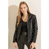 Bigdart Women's Black Stand-Up Collar Faux Leather Coat 1024