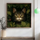 Wallxpert uramljena mdf slika DOS057-70, tigrasta mačka među zelenim lišćem, 70 x 70 cm | Eponuda.com