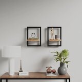 vidaXL Stenske police 2 kosa 25x25x35 cm trden akacijev les in jeklo | Shoptok.si
