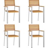 vidaXL Set za blagovanje u vrtu od 5 dijelova od masivnog bagremovog drveta, Vanjski blagovački stol 180x90x75 cm od masivnog bagremovog drveta, Stacking vrtne stolice 4 kom masivno bagremovo drvo i čelik | shoptok.hr