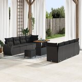 vidaXL 11-delni vrtni kavč set z blazinami črno poli ratan akacija | Shoptok.si
