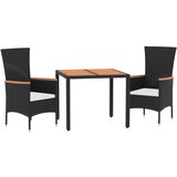  3-dijelni vrtni blagovaonski set s jastucima od poliratana crni | shoptok.hr