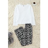 Trendyol White-Black 100% Cotton Leopard Patterned Knitted Pajama Set | Shoptok.si