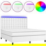 Maison Chic Box spring postelja - Vzmetna postelja z vzmetnico LED bela 180x200cm umetno usnje SL2966, (21905752) | Shoptok.si