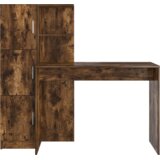  pisalna miza z omarico in policami, inženirski les, dimljeni oreh, 133,5x50x124 cm, 2 kos | Shoptok.si