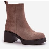 Boto Eco Suede Women's Ankle Boots With Heel Insulated Dark Beige Meriluna | Shoptok.si
